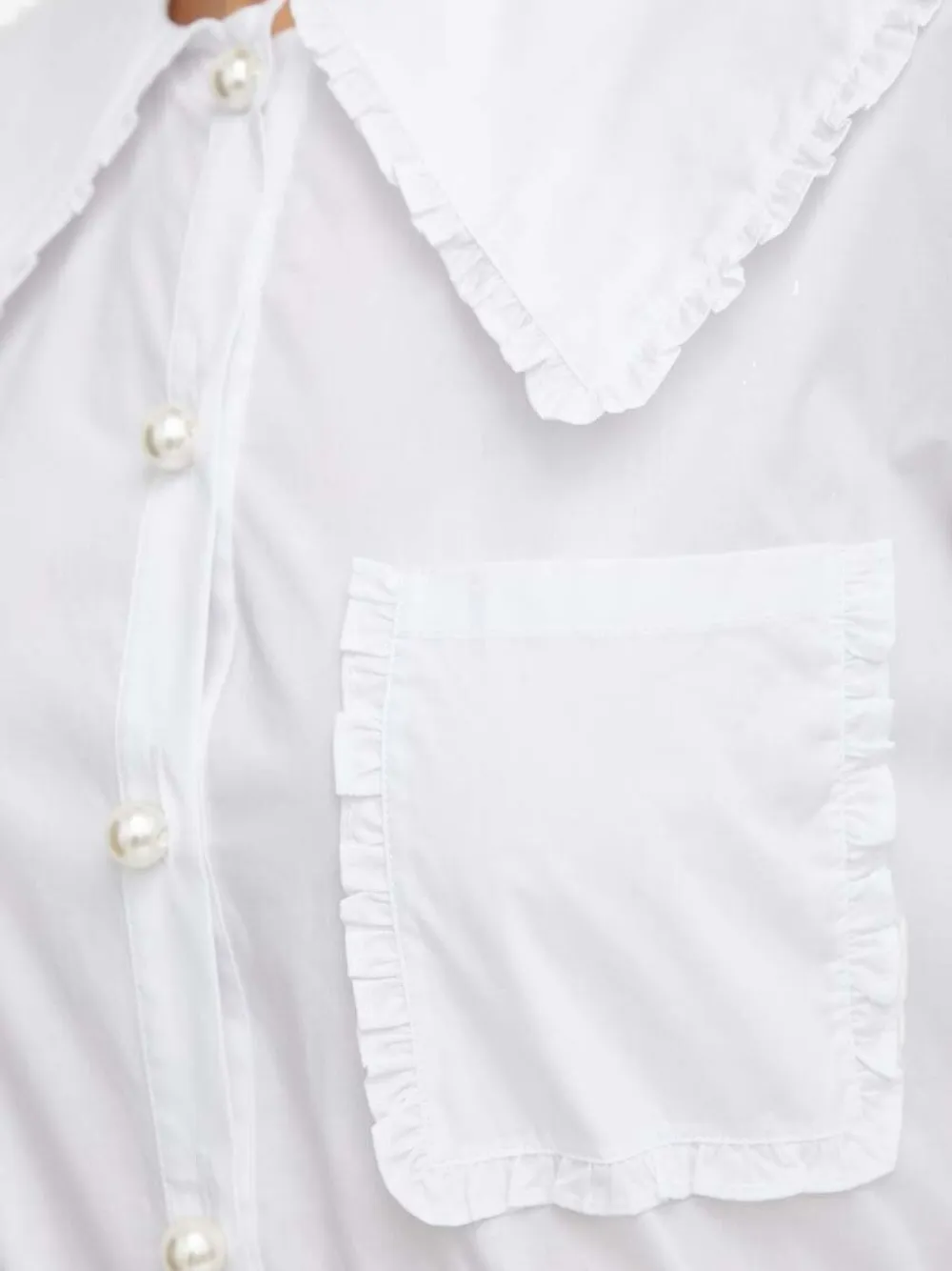 Custommade Barbara Pearl-button Ruffled Blouse In White
