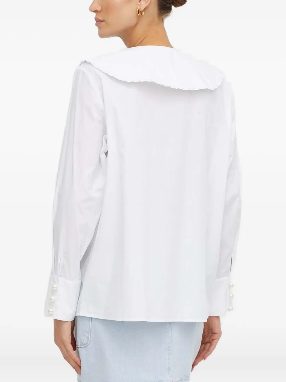 Custommade Barbara Pearl-button Ruffled Blouse In White