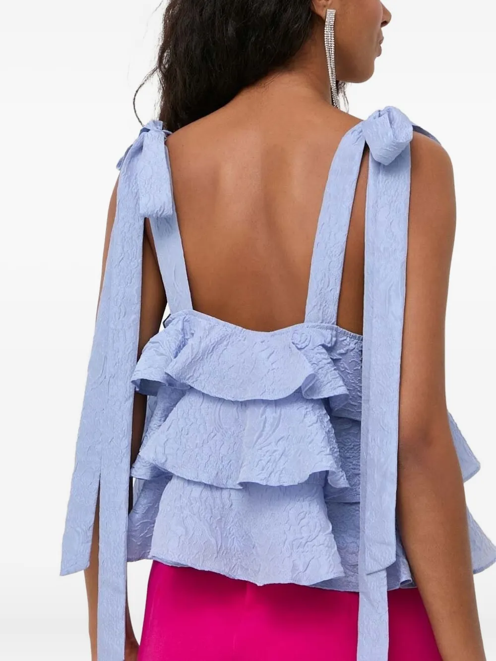  Custommade Tie-detail Ruffled Top - Purple 