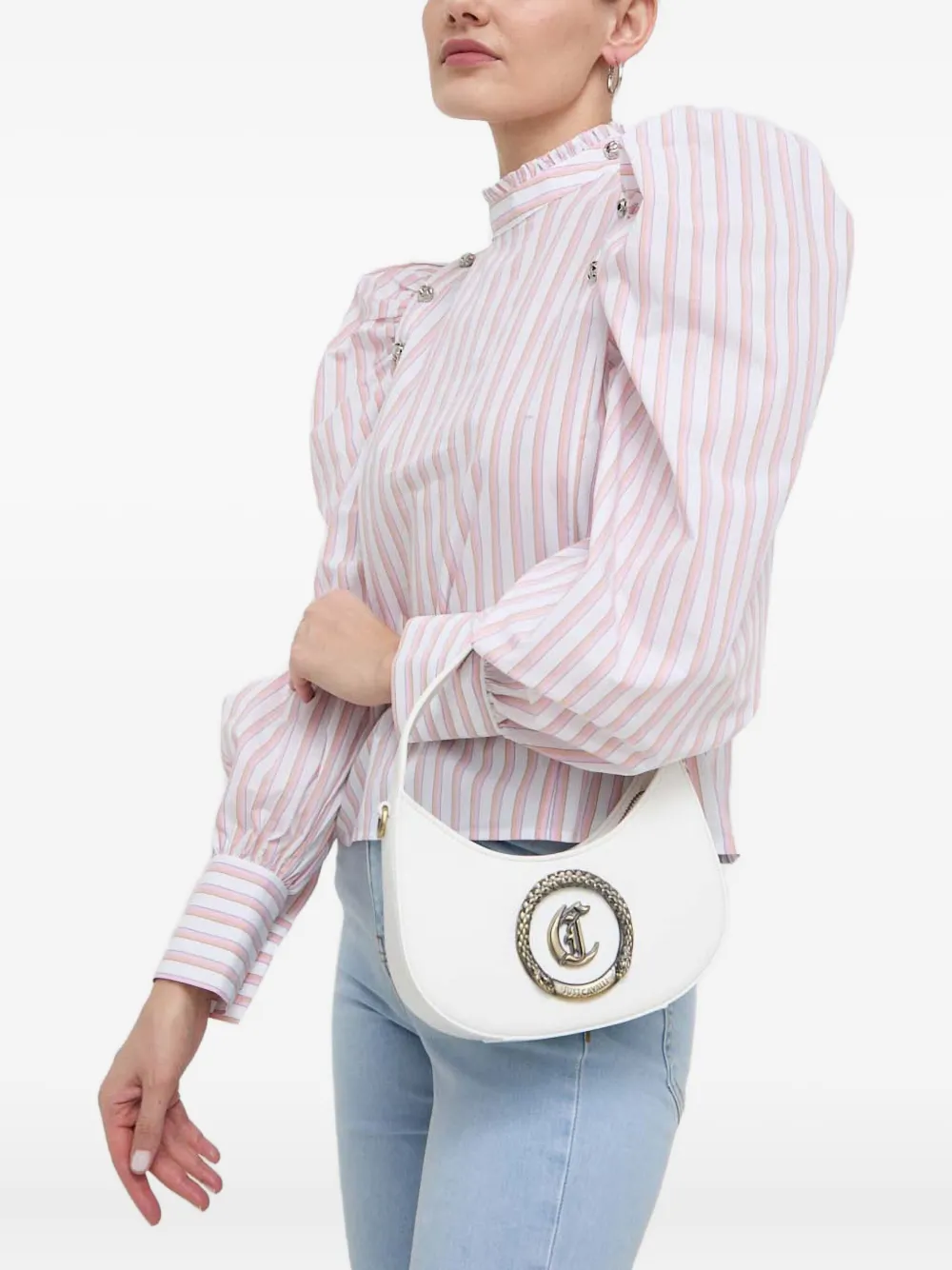 Custommade Gestreepte blouse met pofmouwen - Roze
