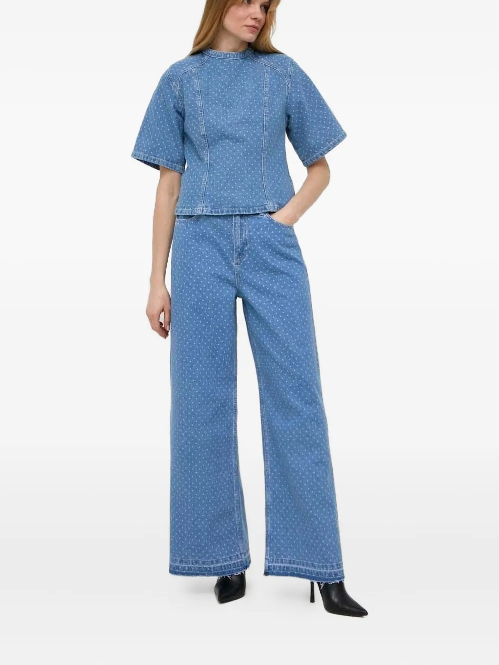 Custommade Polka-dot Frayed Jeans In Blue