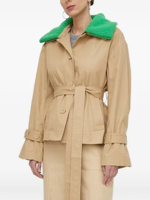 Custommade knitted-collar belted jacket