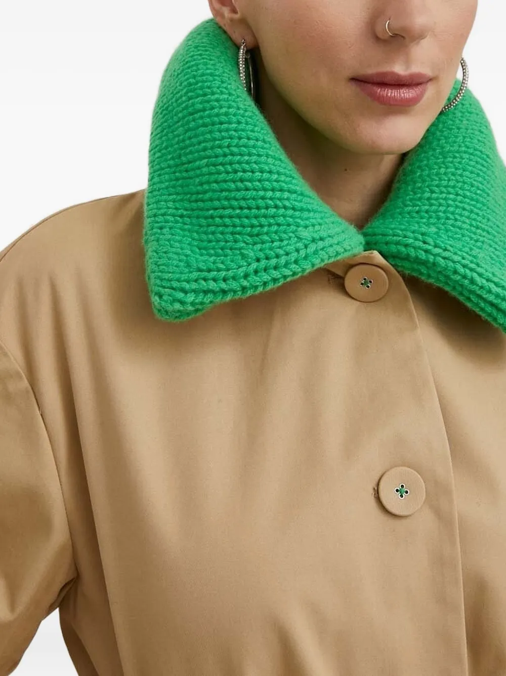 Custommade Knitted-collar Belted Jacket In Brown