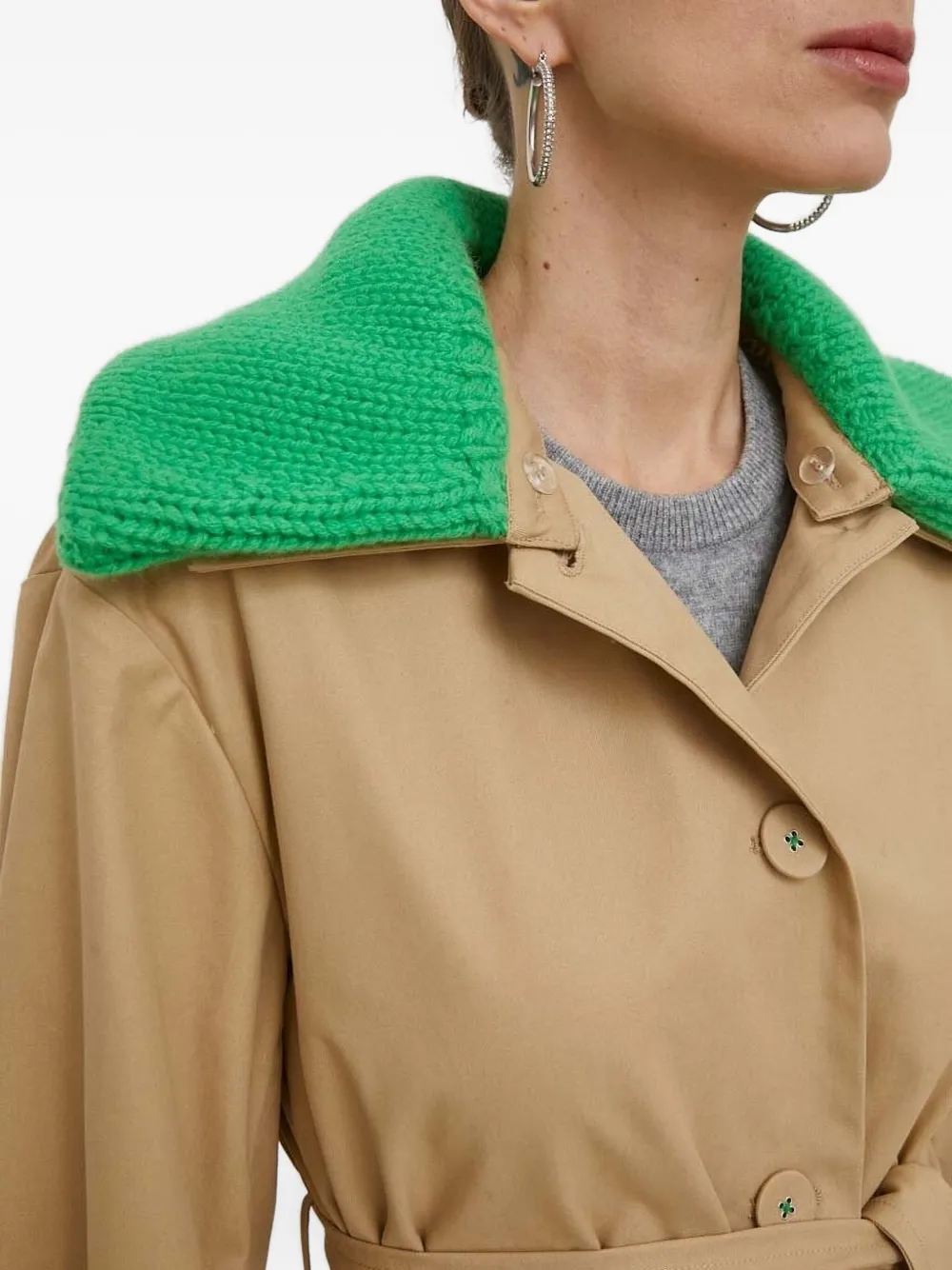 Custommade Knitted-collar Belted Jacket In Brown