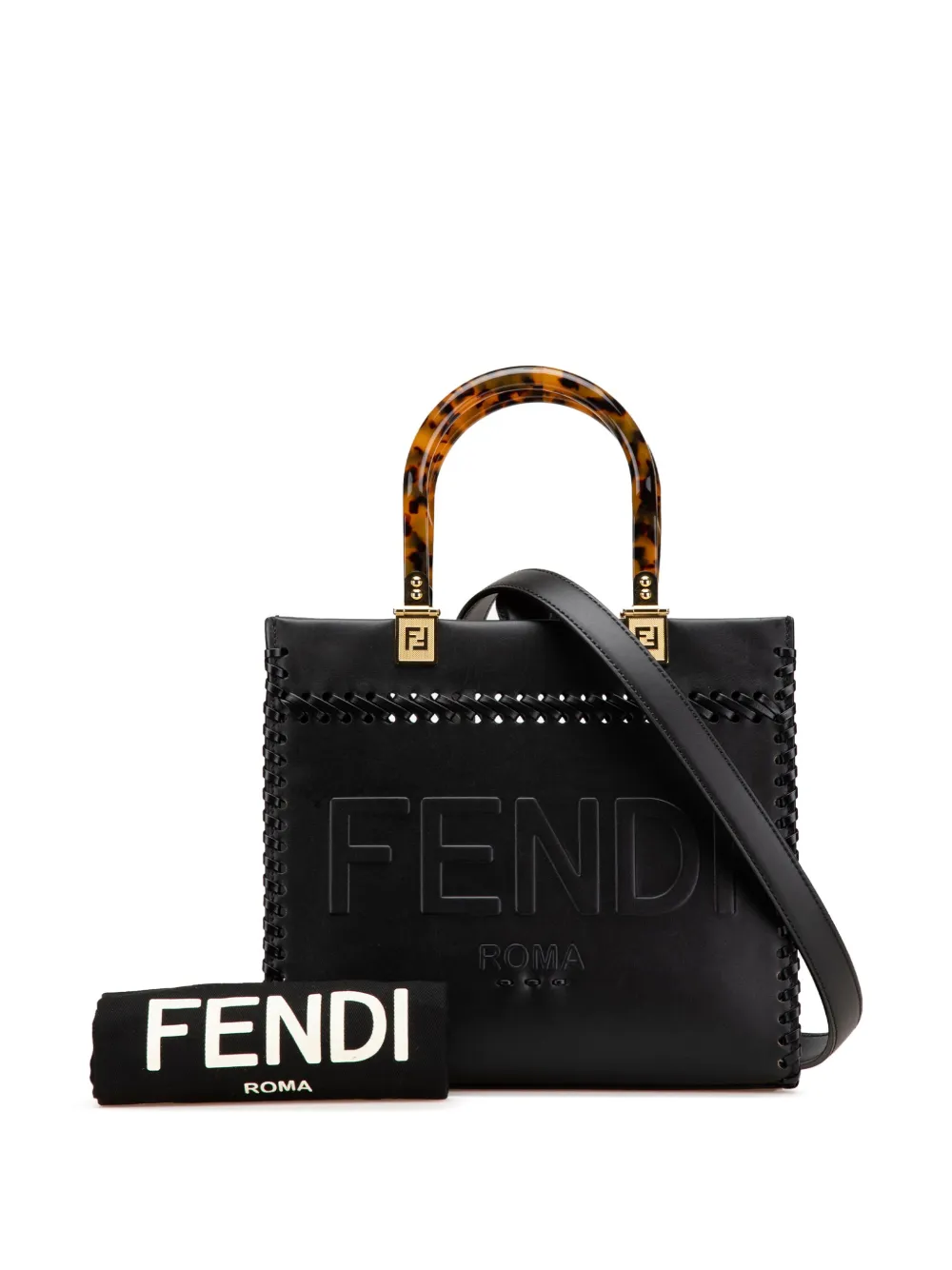 Pre-owned Fendi 2010-2024 Small Whipstitch Leather Sunshine Shopper Tote Satchel