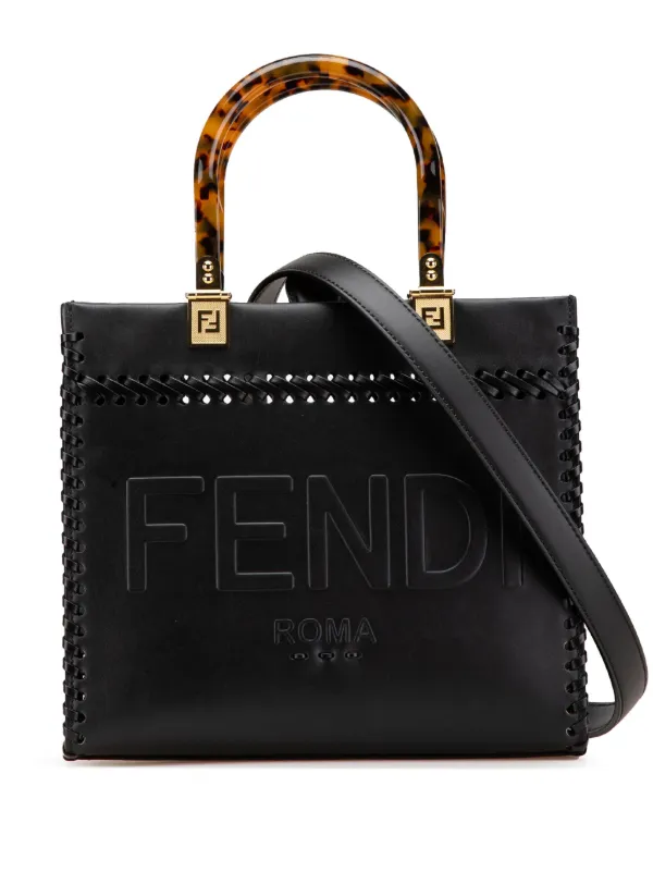 Fendi Pre-Owned 2010-2024 Small Whipstitch Leather Sunshine Shopper Tote  Satchel Black FARFETCH IN