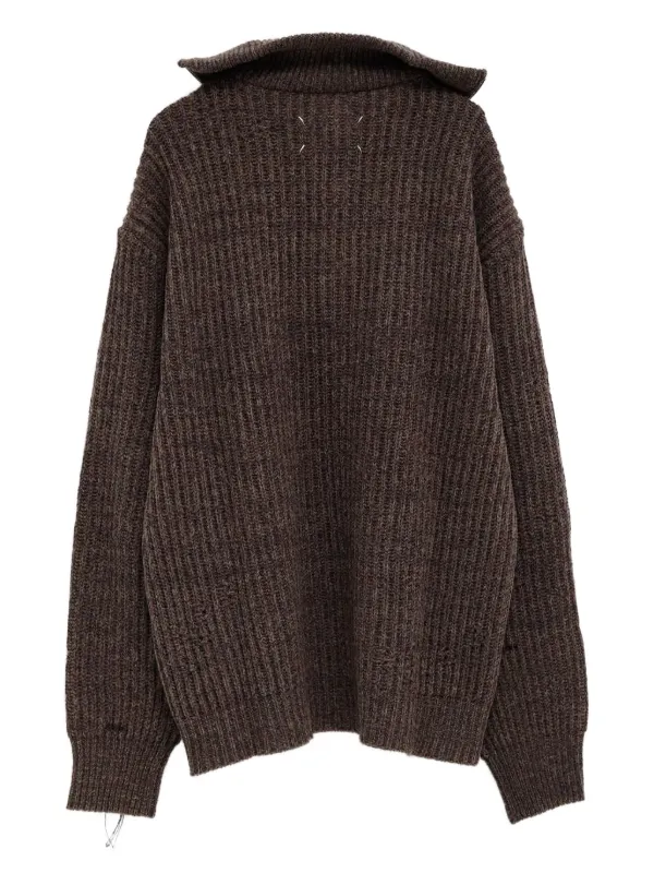 Maison Margiela ribbed-knit half-zip Sweater | Brown | FARFETCH