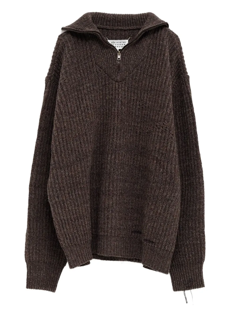 Maison Margiela ハーフジップ リブニットセーター - ブラウン Maison Margiela ハーフジップ リブニットセーター - ブラウン