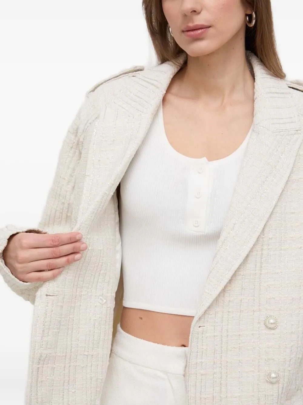 Custommade Pearl-embellished Tweed Jacket In White