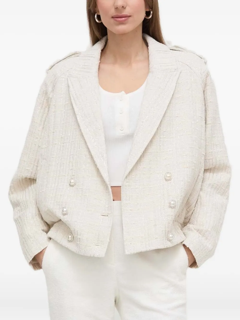 Custommade Pearl-embellished Tweed Jacket In White