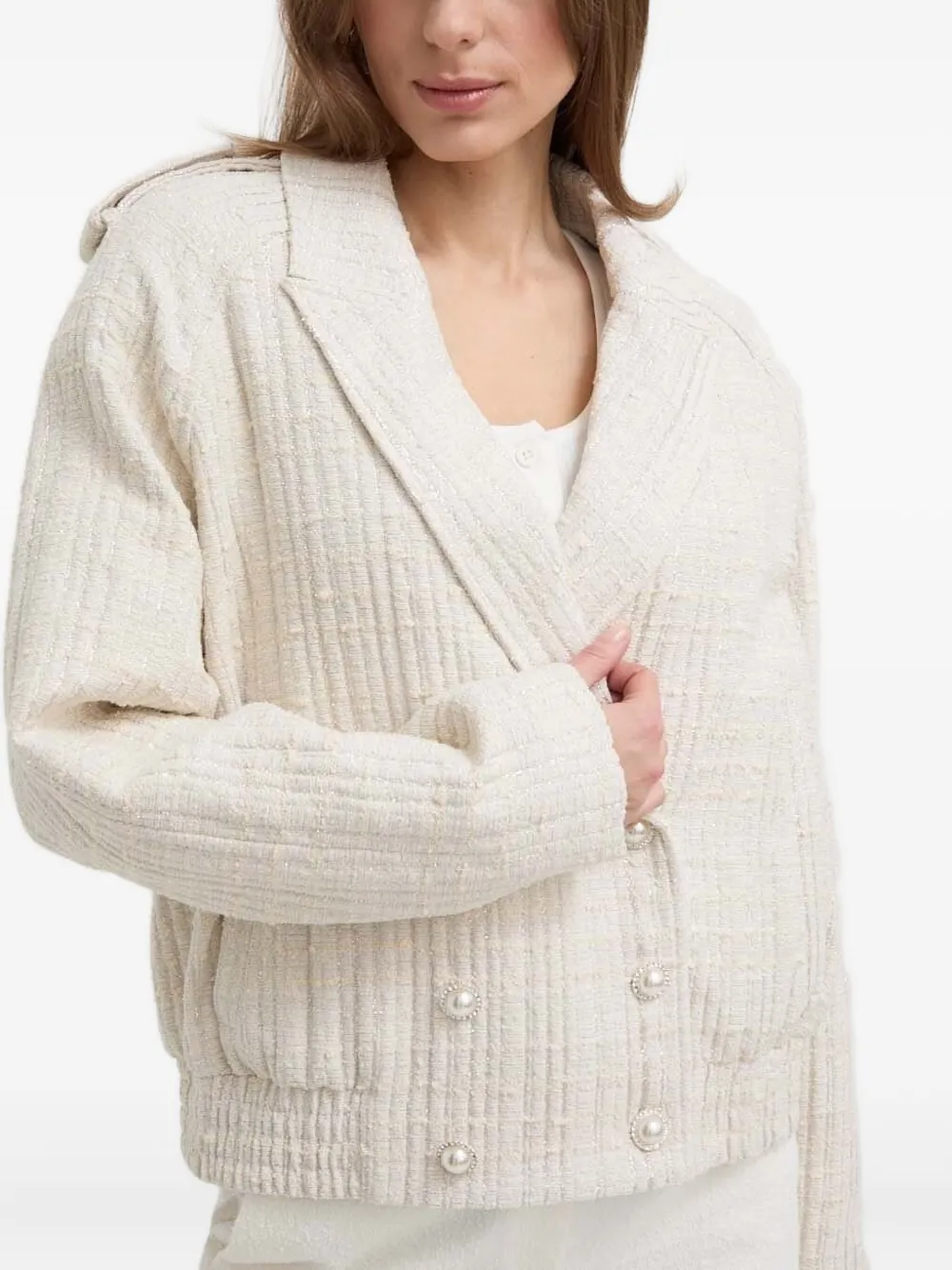 Custommade Pearl-embellished Tweed Jacket In White