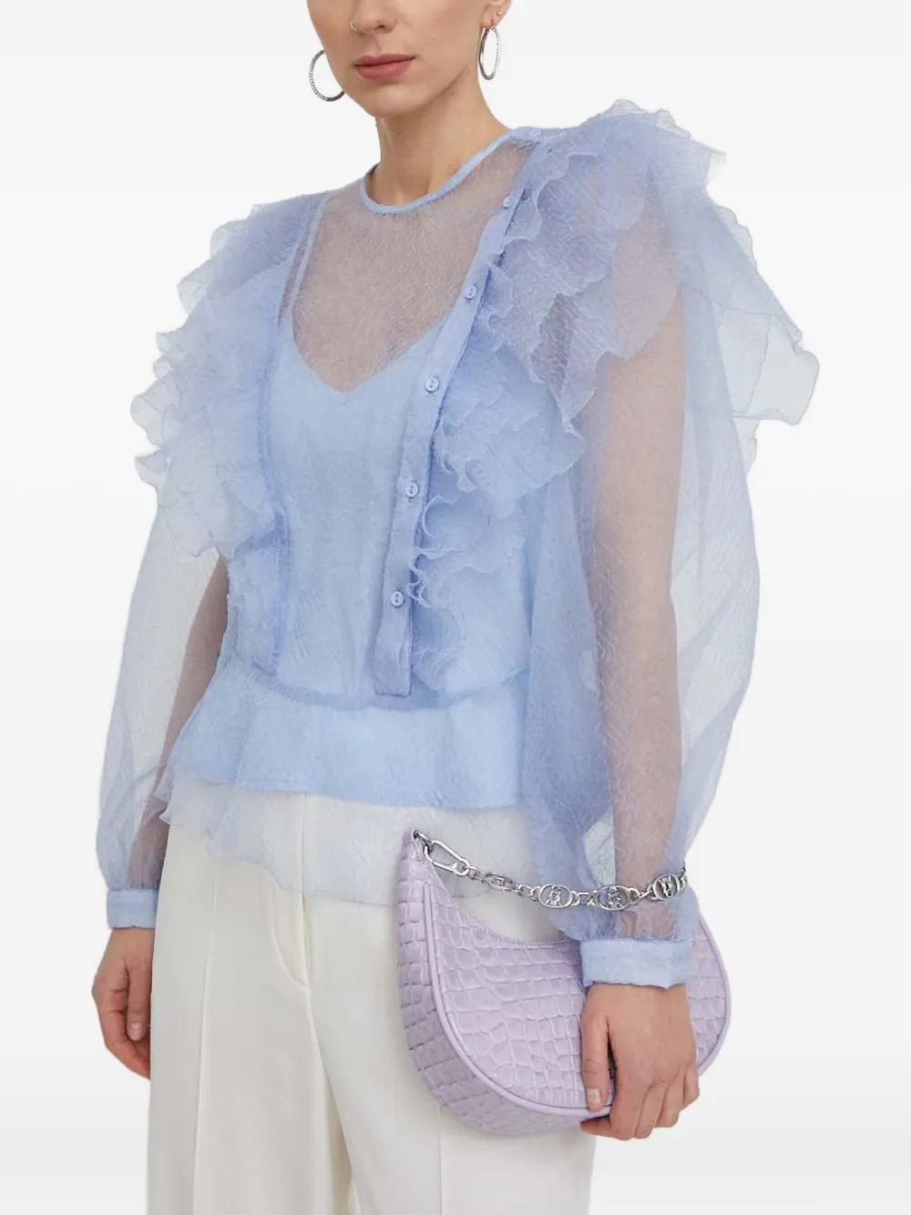 Custommade Geribbelde doorzichtige top - Blauw