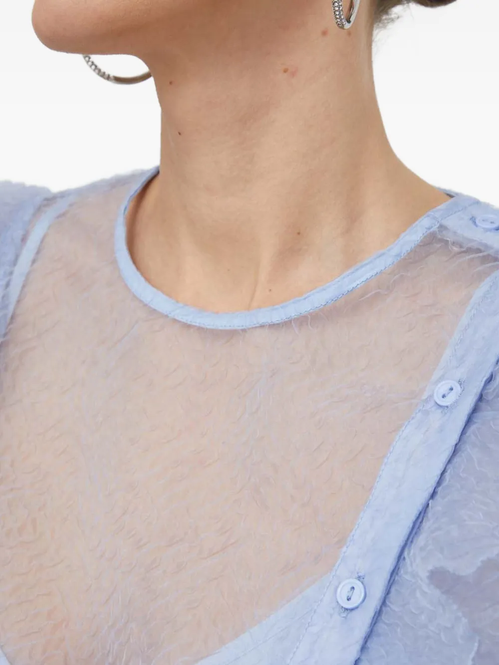 Custommade Ruffled Sheer Top In Blue