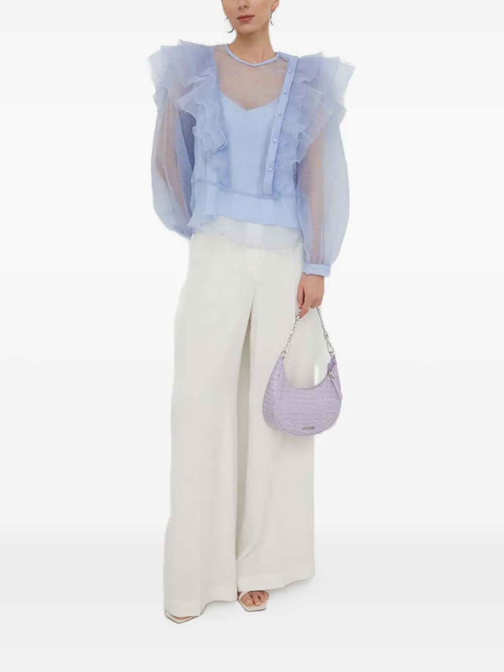 Custommade Ruffled Sheer Top In Blue