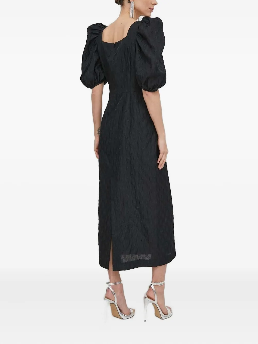 Custommade Midi-jurk met pofmouwen Zwart