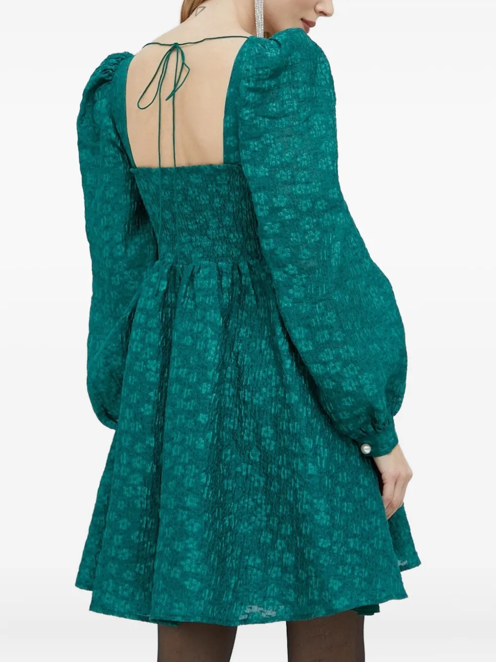 Custommade Mini-jurk met pofmouwen Groen