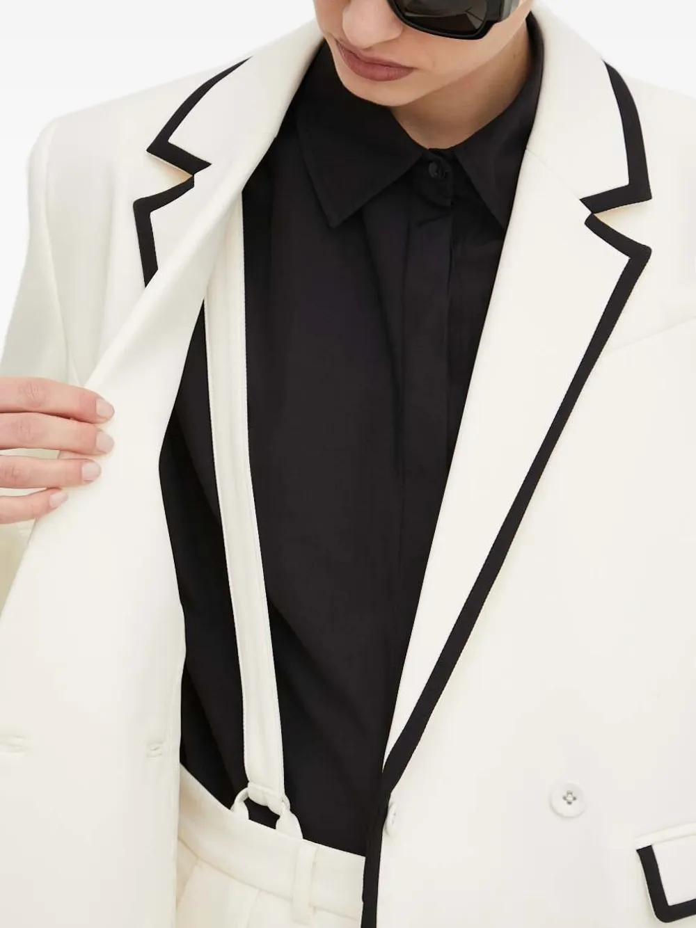 Custommade Double-breasted Piped-trim Blazer In White