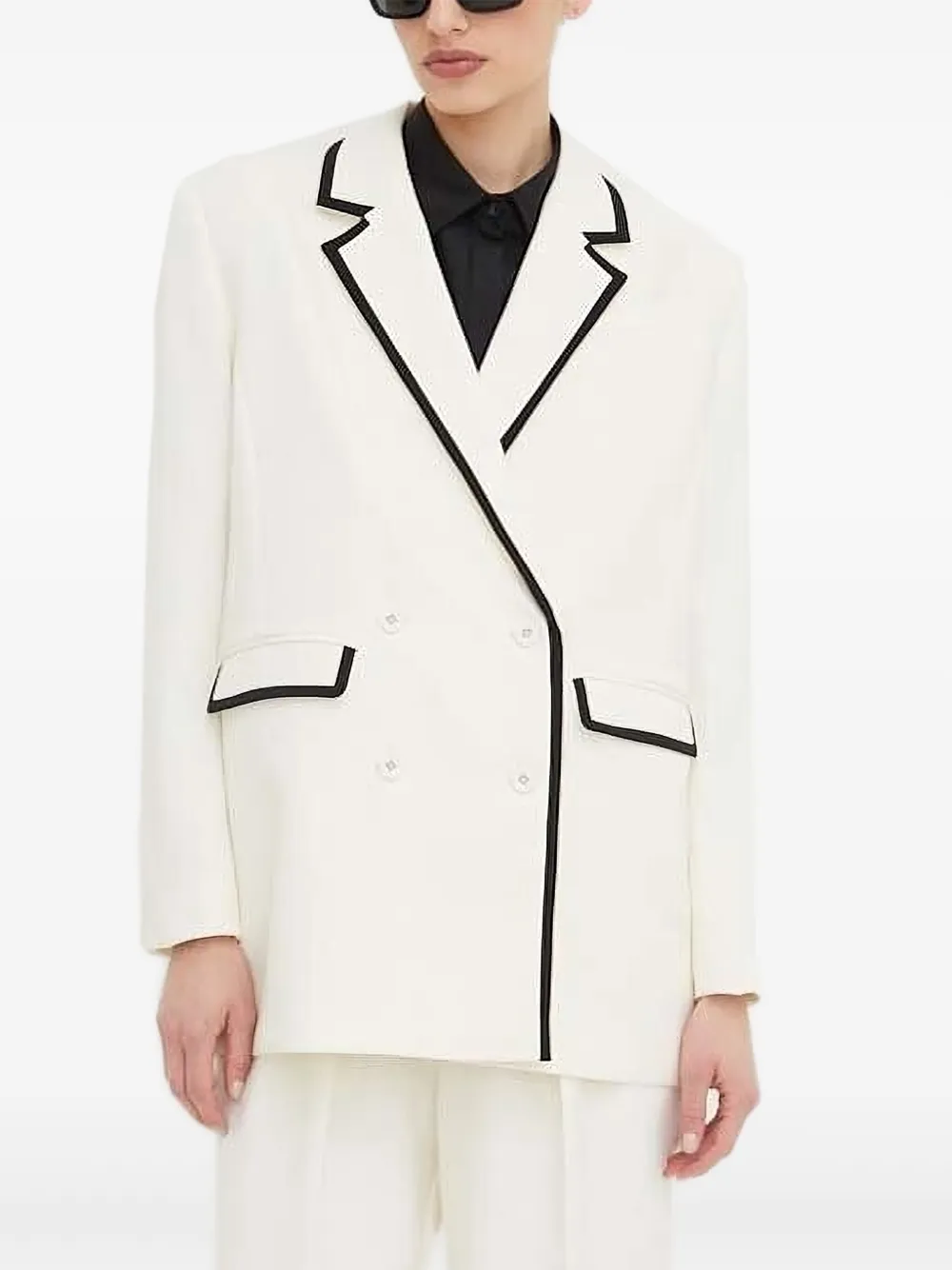 Custommade Double-breasted Piped-trim Blazer In White