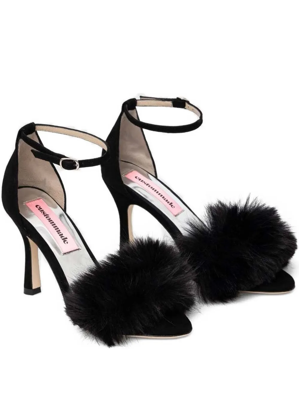 Custommade Fur-trimmed Ankle-strap Pumps In Black