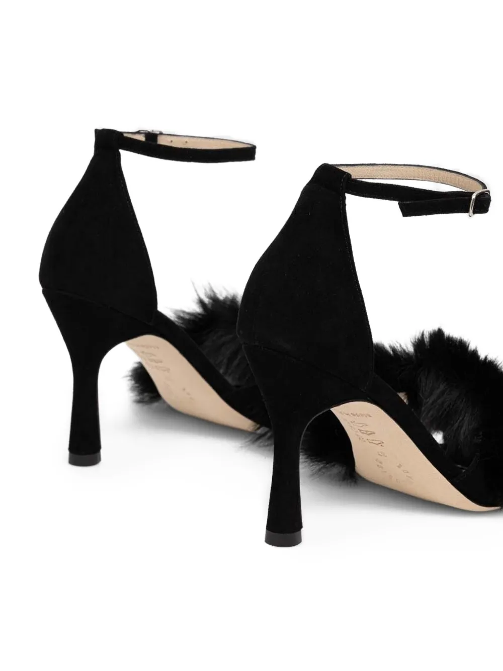 Custommade Fur-trimmed Ankle-strap Pumps In Black