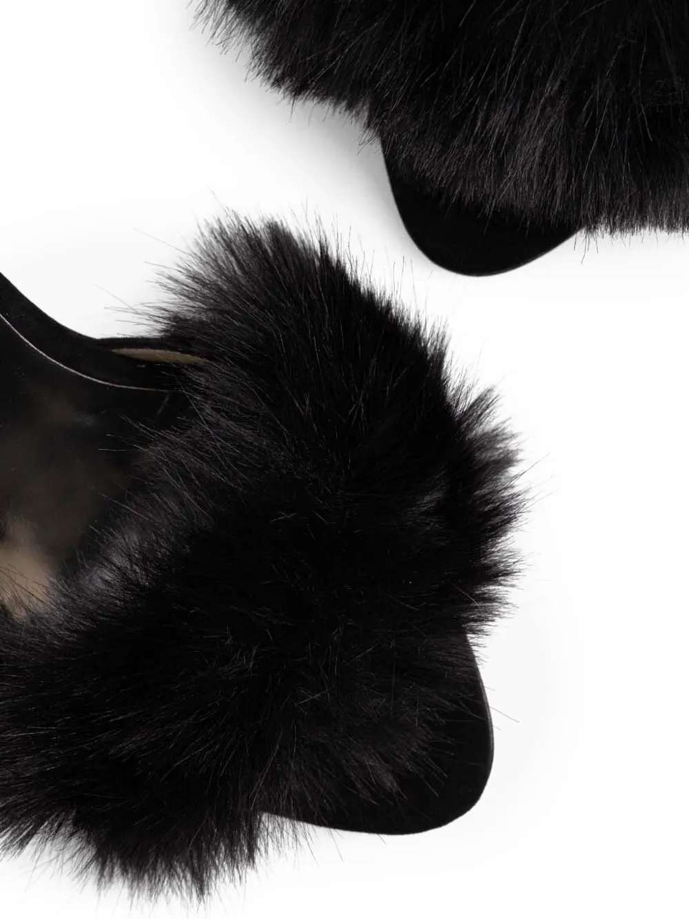Custommade Fur-trimmed Ankle-strap Pumps In Black
