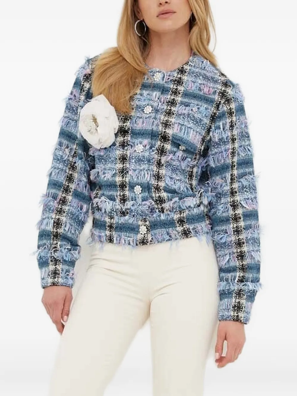 Custommade fringed-bouclé jacket | Blue | Image 1