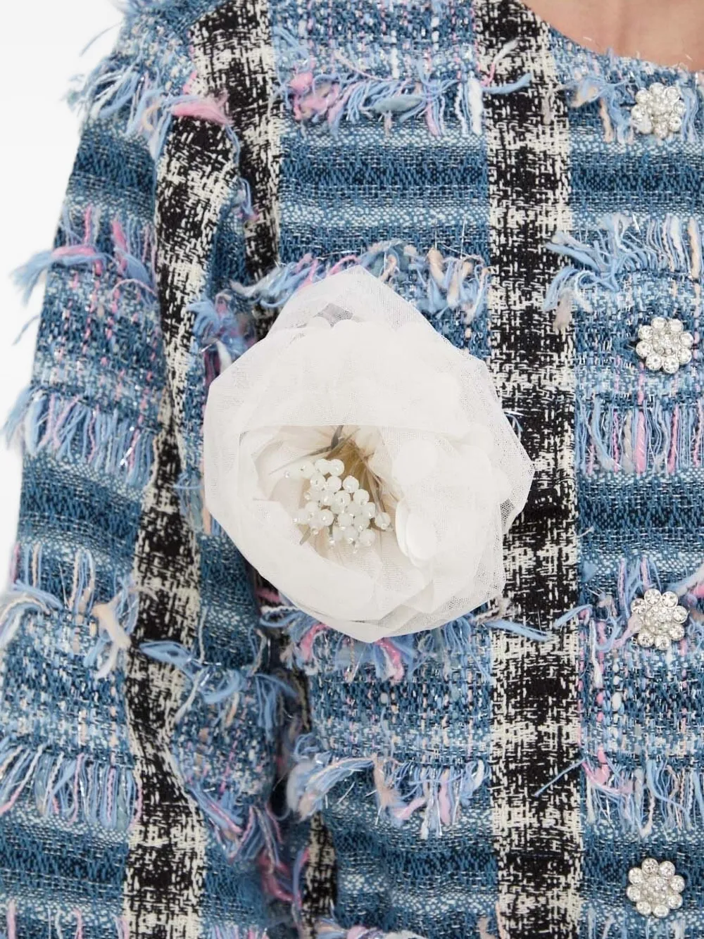 Custommade Fringed-bouclé Jacket In Blue