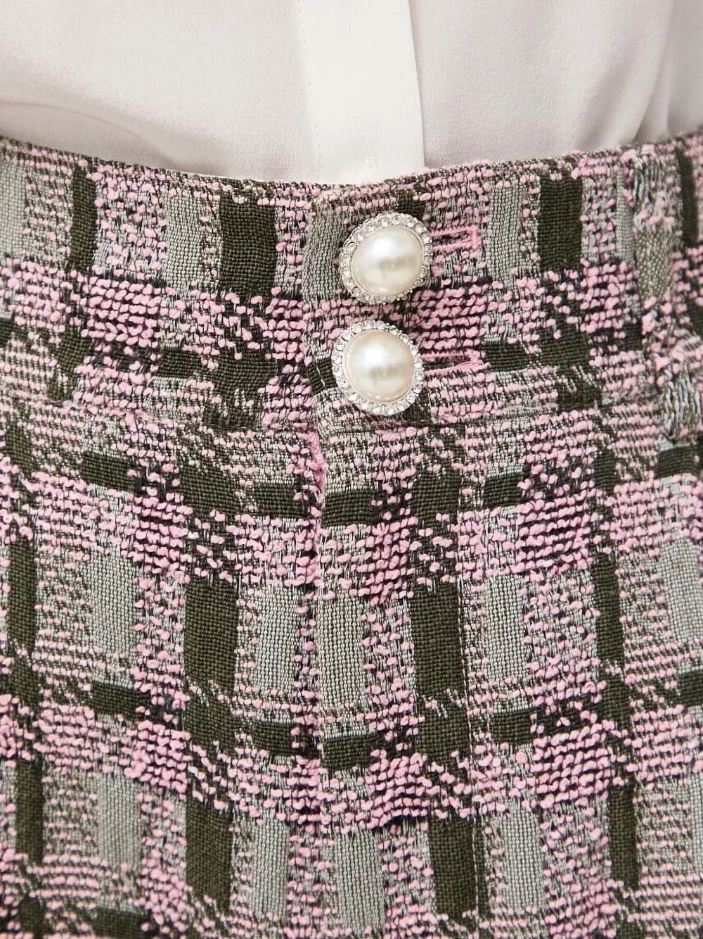 Custommade pearl-embellished check shorts - Grijs