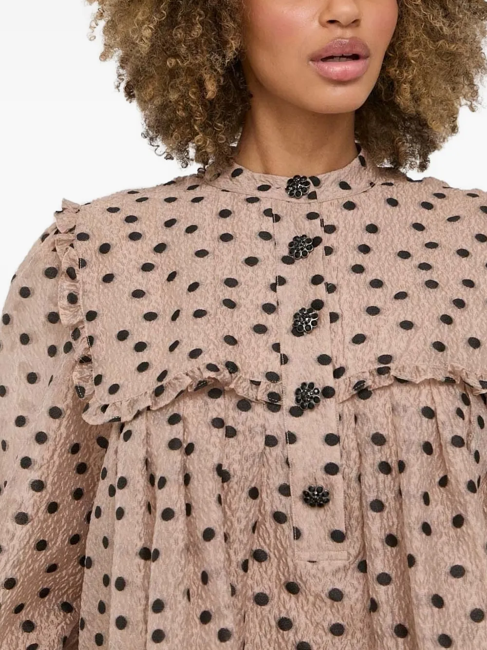 Custommade Polka-dot Ruffled Mini Day Dress In Brown