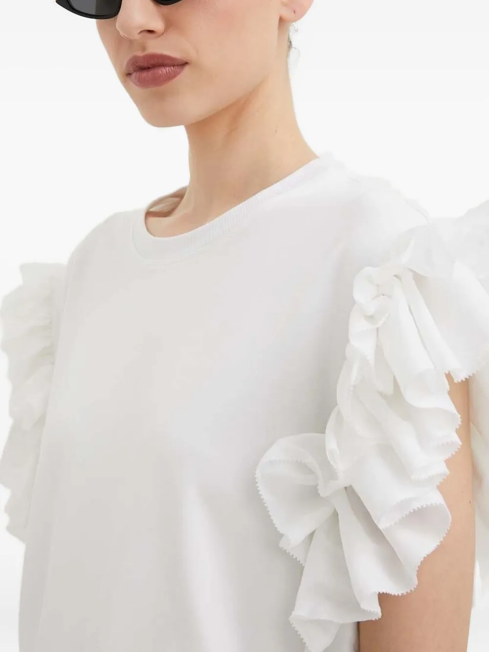 Custommade Layered Ruffle-sleeve Top In White