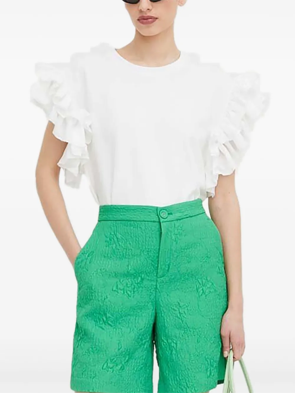 Custommade layered ruffle-sleeve top | White | Image 1