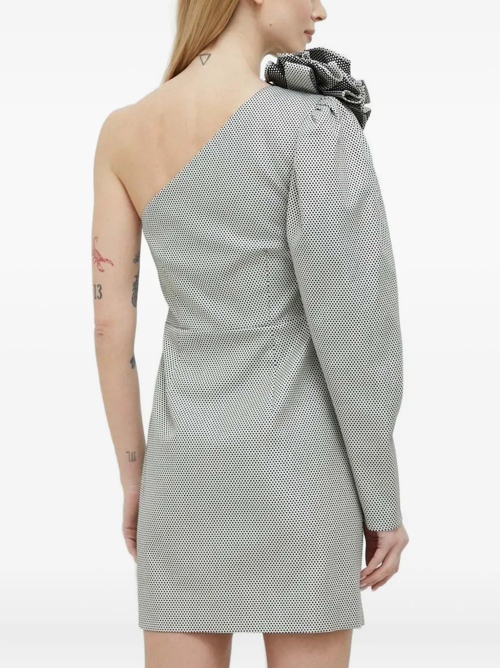 Custommade One-shoulder Rosette Mini Dress In Gray