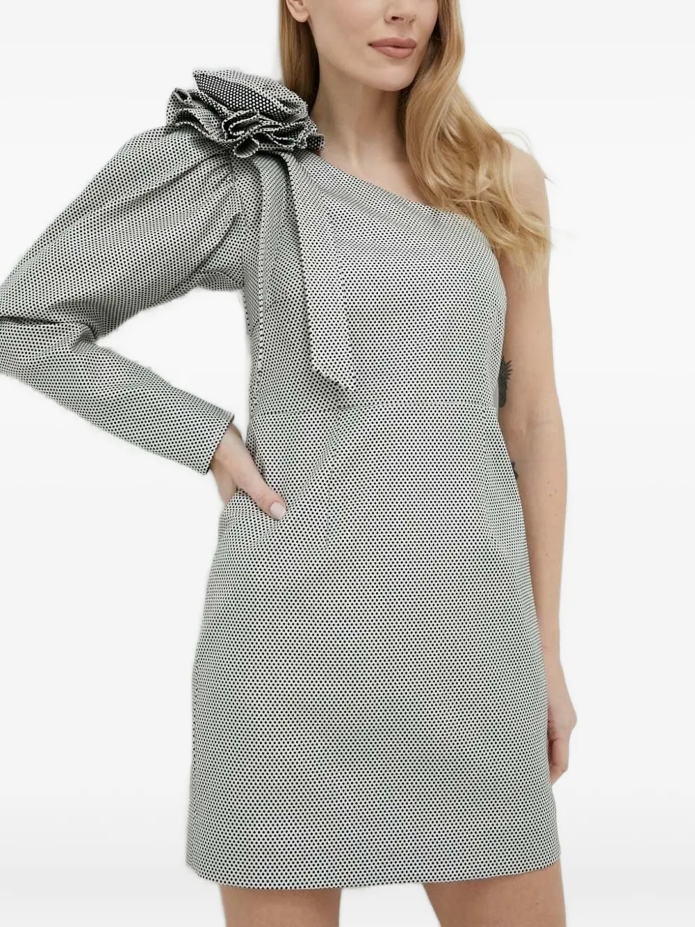 Custommade One-shoulder Rosette Mini Dress In Gray
