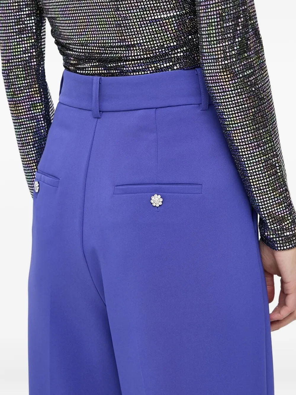 Custommade Pleated-front Jewel-button Trousers In Blue