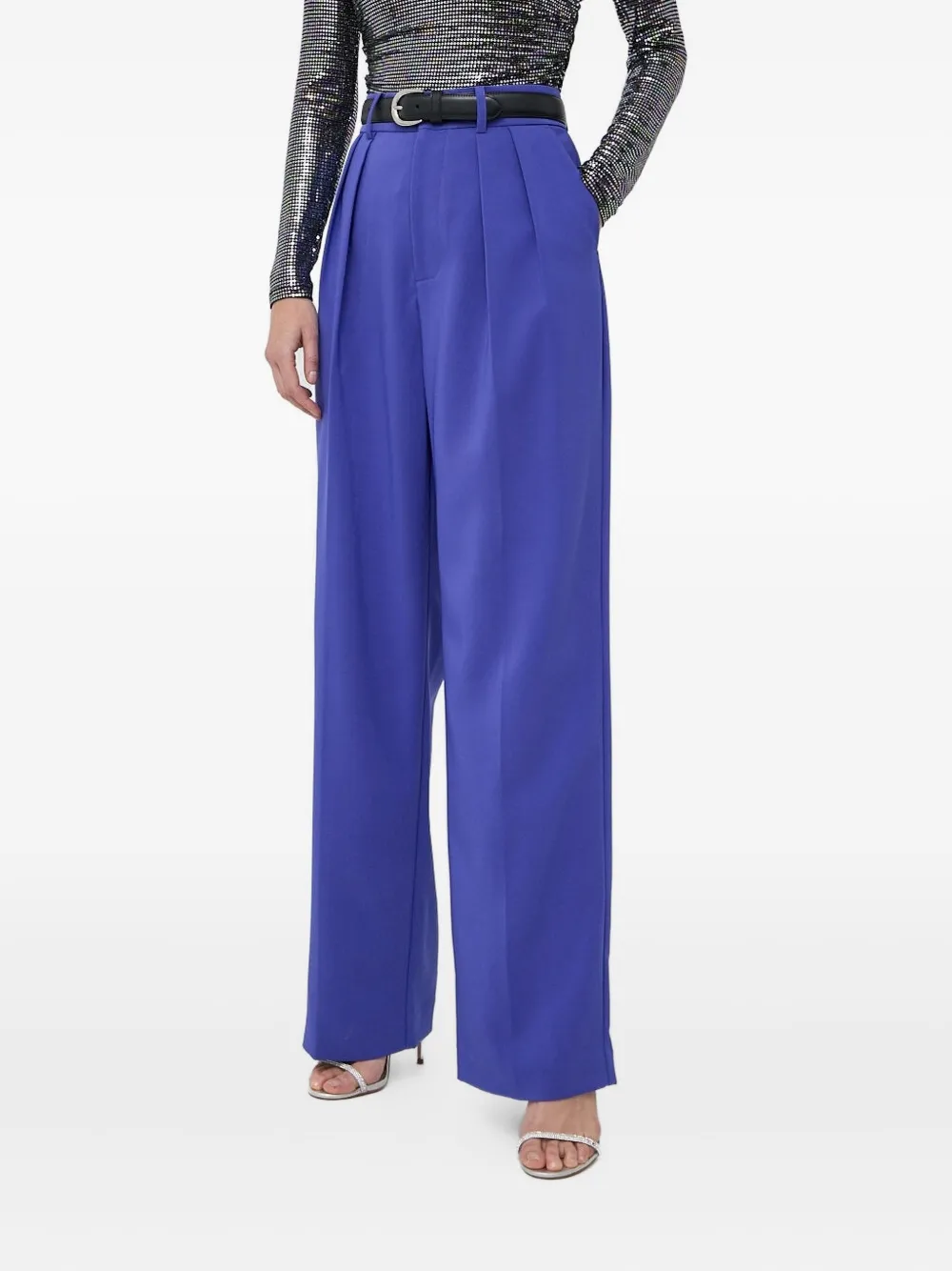 Custommade Pleated-front Jewel-button Trousers In Blue