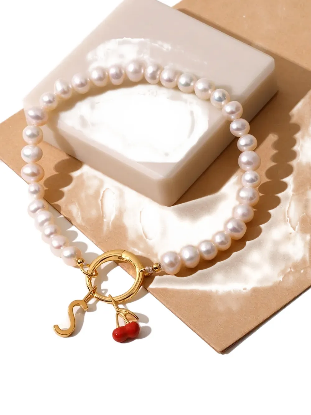 Design Letters Pearl Bracelet In Gold