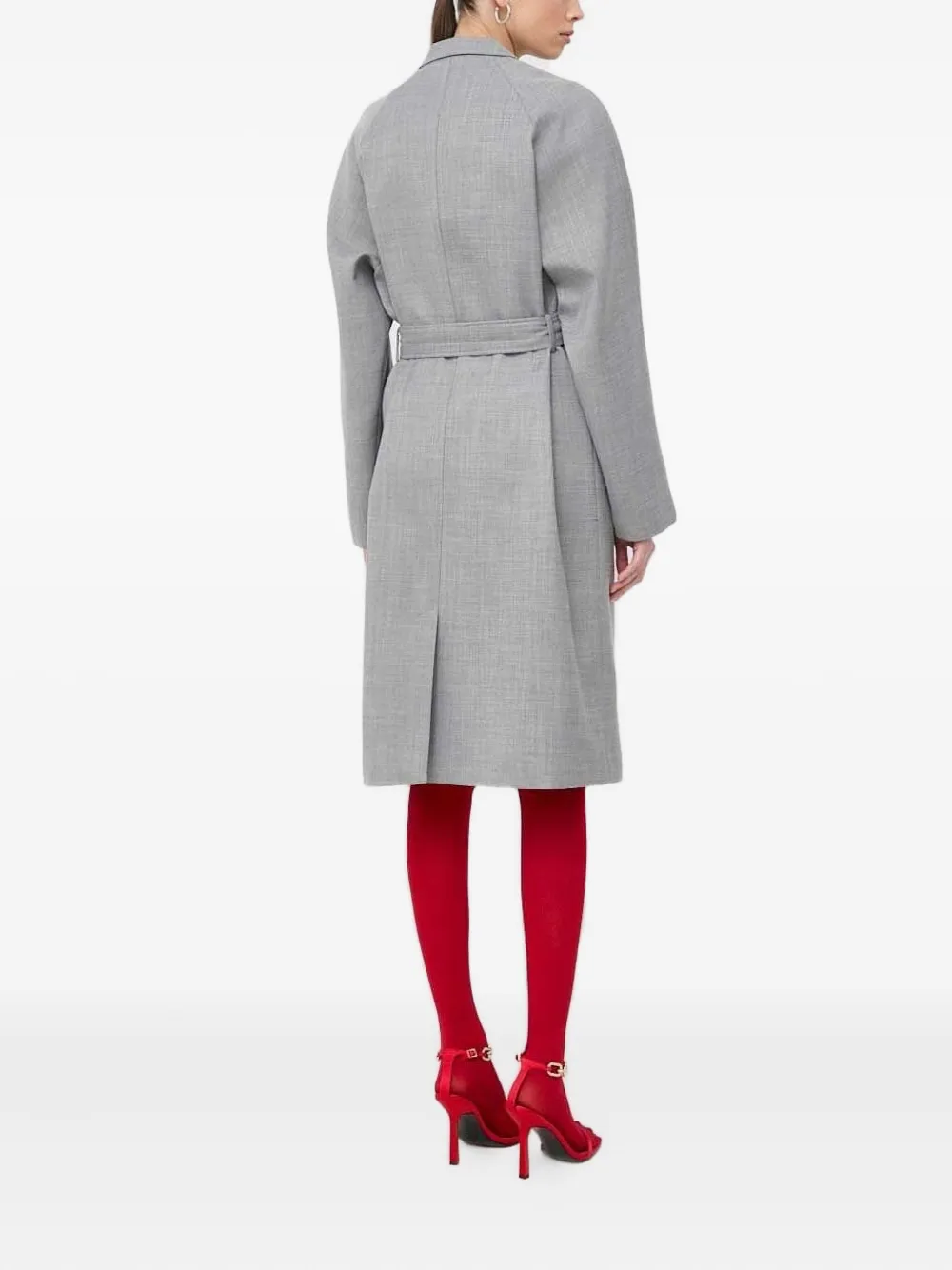 Custommade Crystal-button Belted Coat In Gray