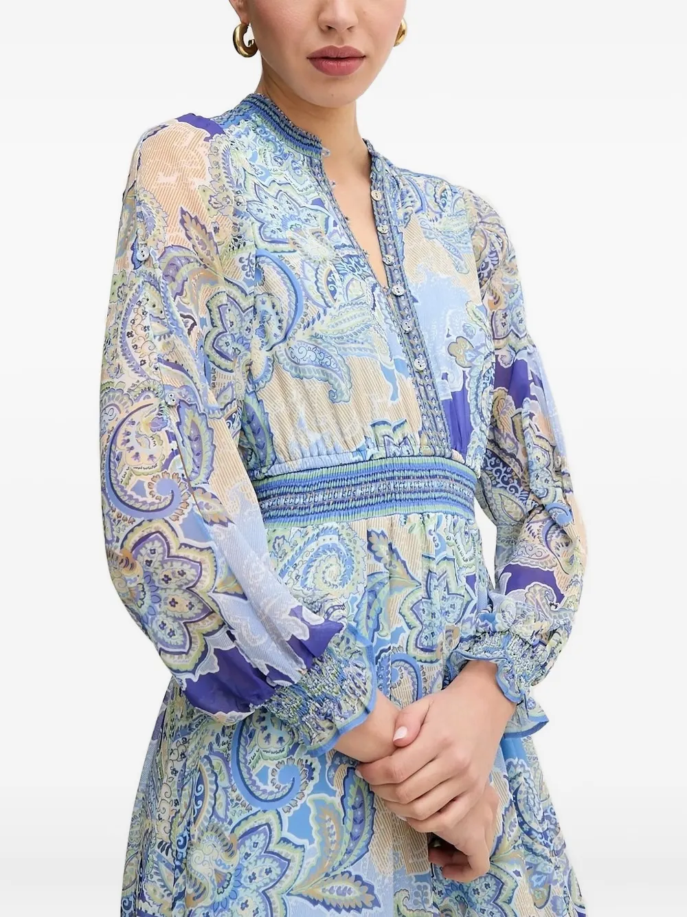 Hale Bob Midi-jurk met print en knopen Blauw