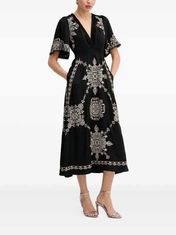 Hale Bob Embroidered Short-sleeves Midi Day Dress - Black