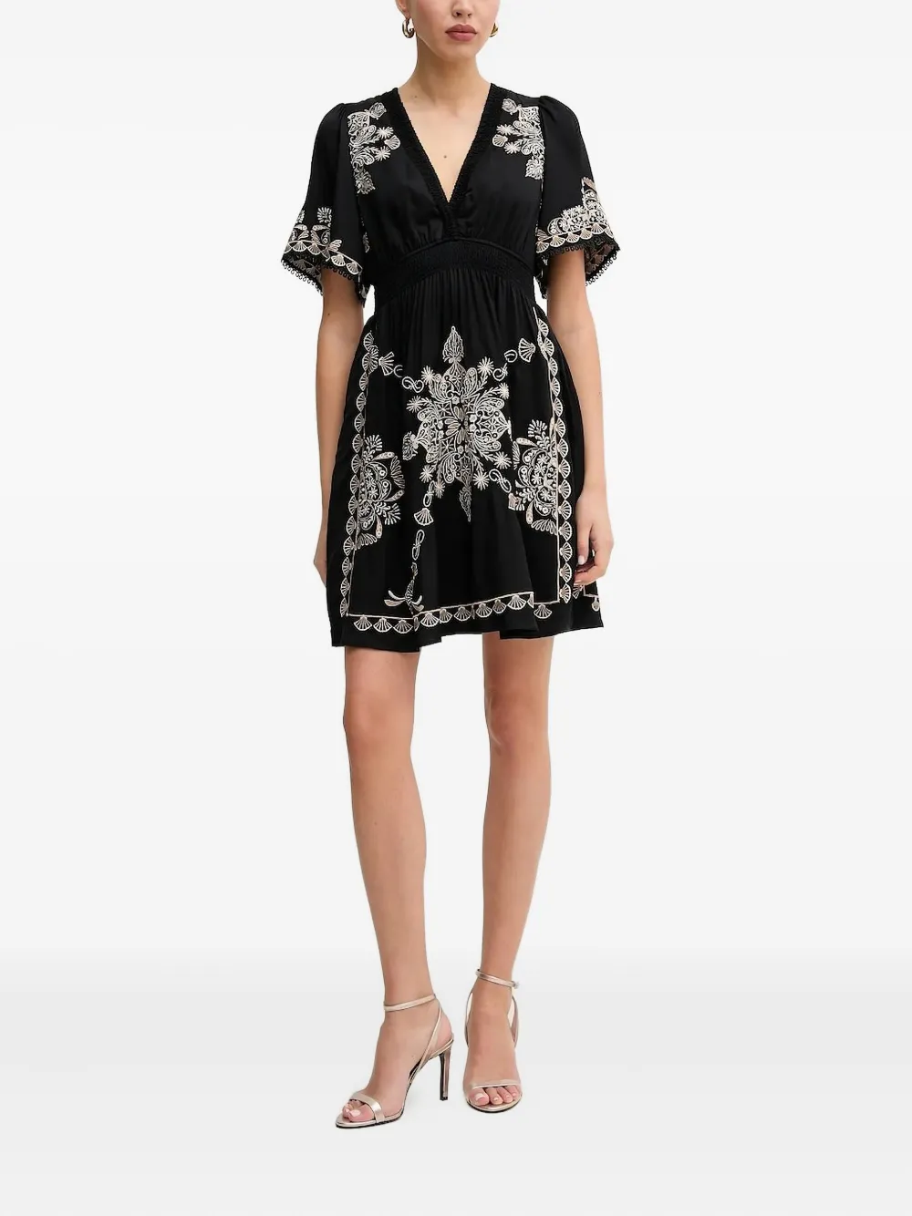Hale Bob Mini-jurk met V-hals en geborduurde bloemen - Zwart