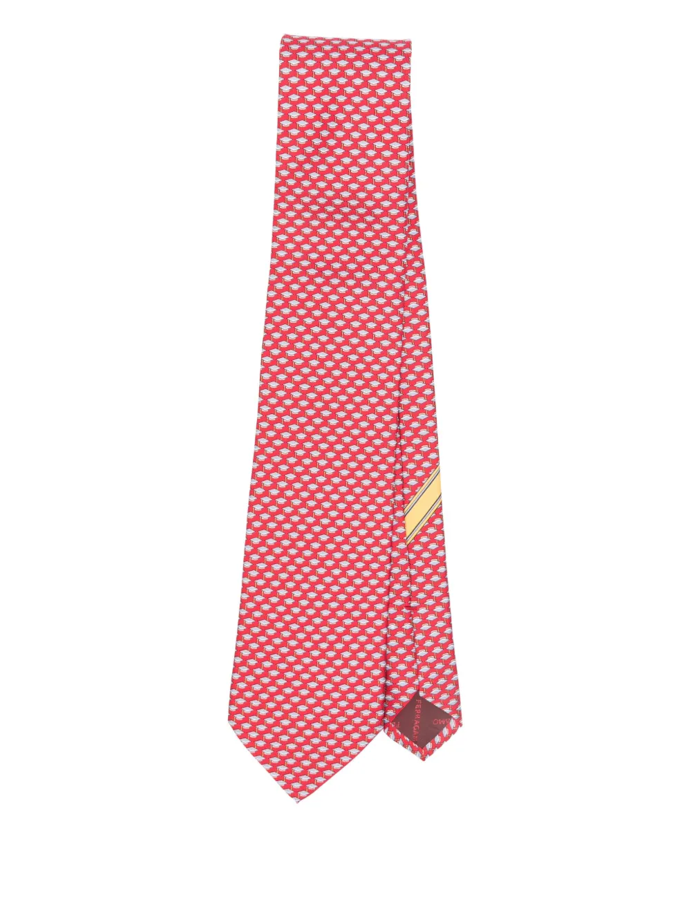 Ferragamo geometric-pattern silk tie Rood