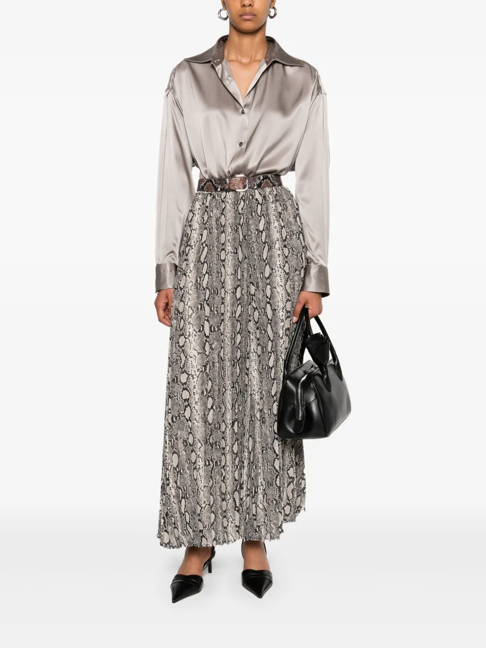 Michael Kors pleated snakeskin skirt Beige