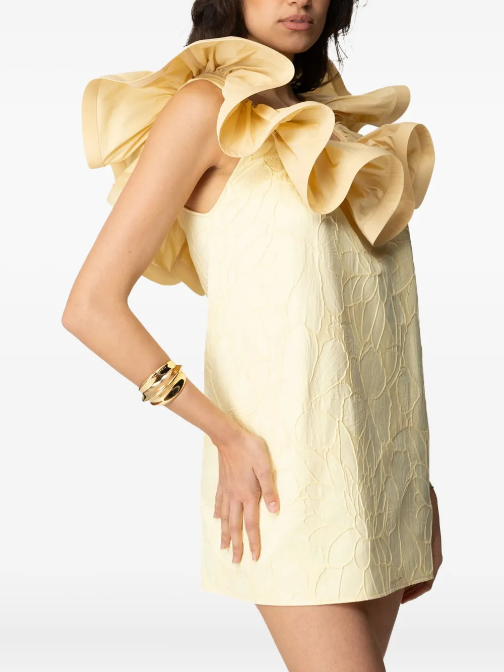 Elisabetta Franchi Jurk met bloemenprint en ruches Geel