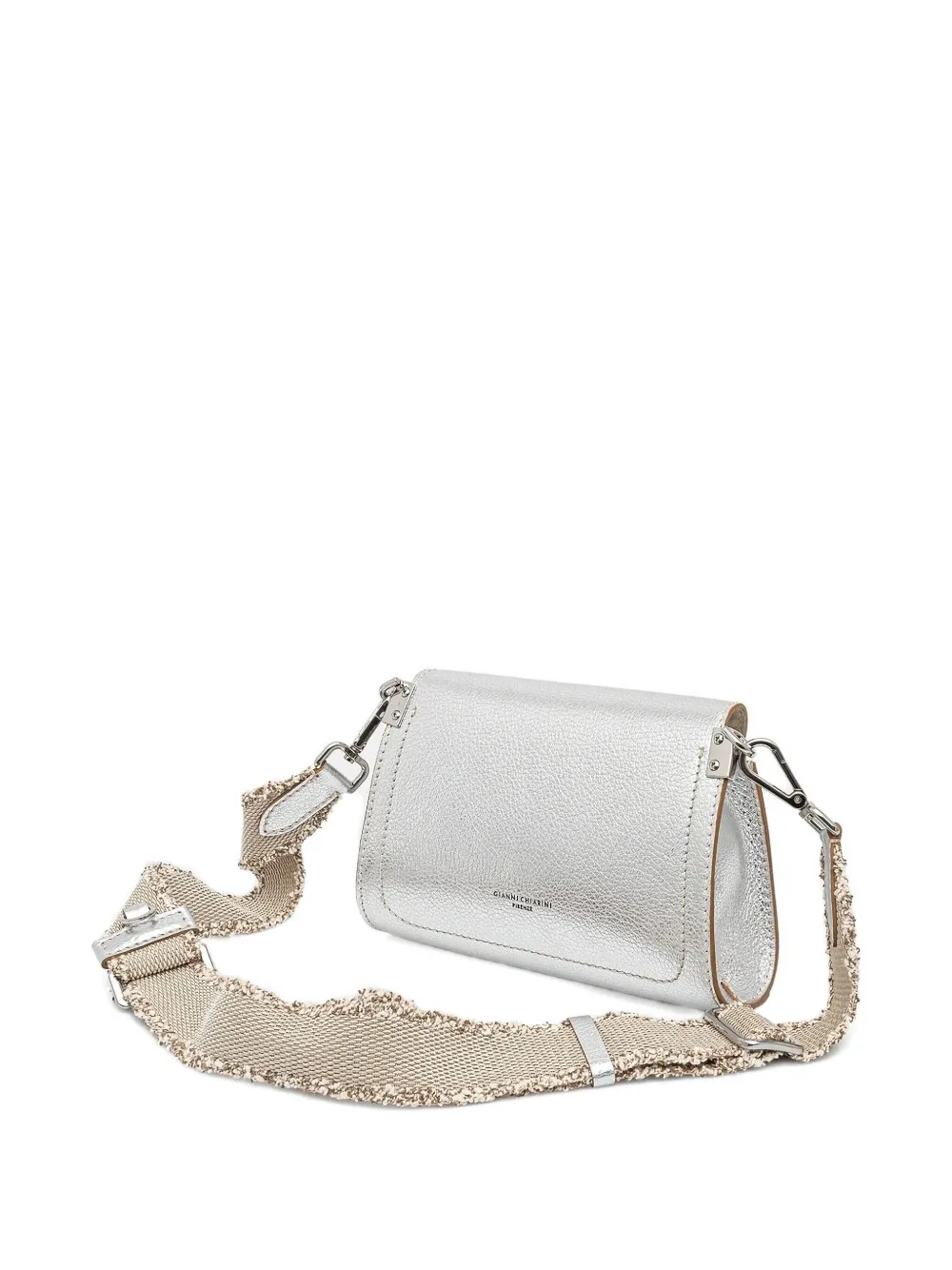GIANNI CHIARINI Margot metallic-leather fringed-strap crossbody bag Grijs