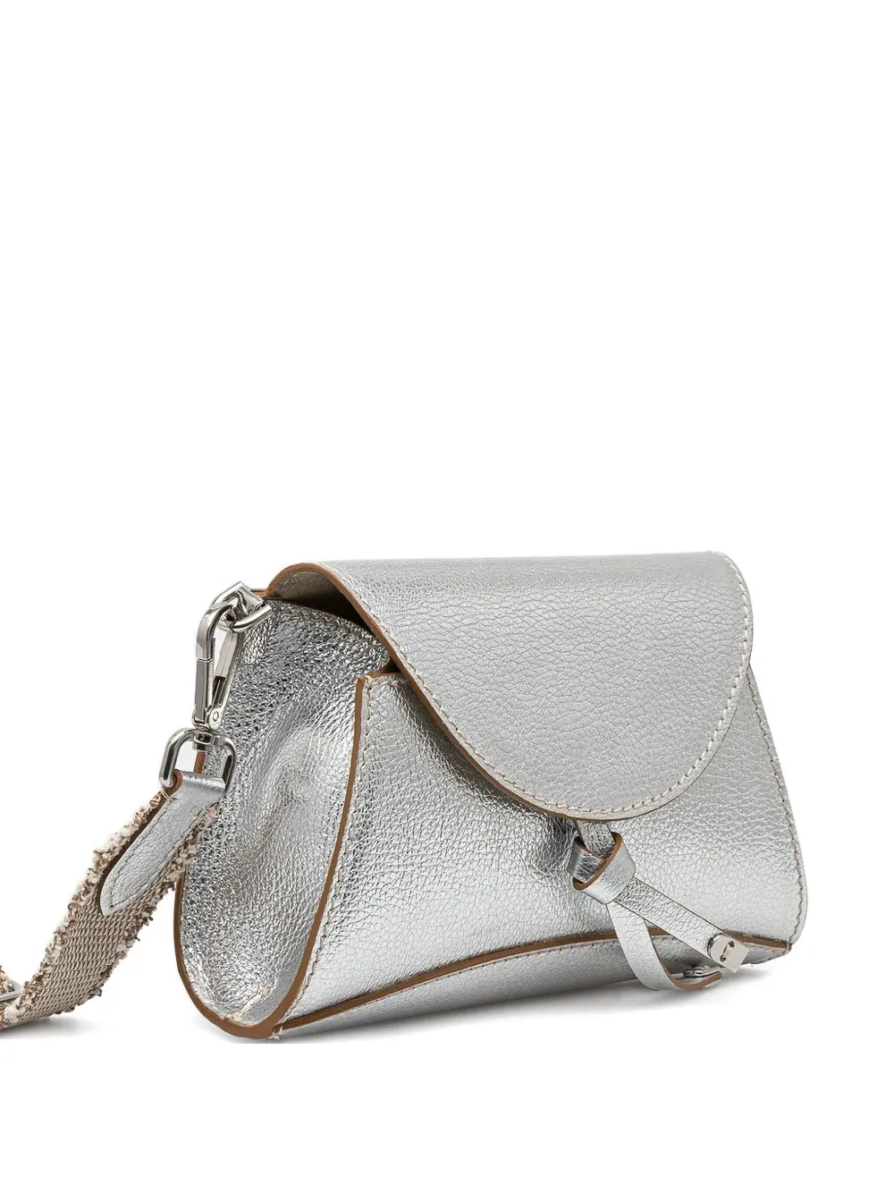 GIANNI CHIARINI Margot metallic-leather fringed-strap crossbody bag Grijs