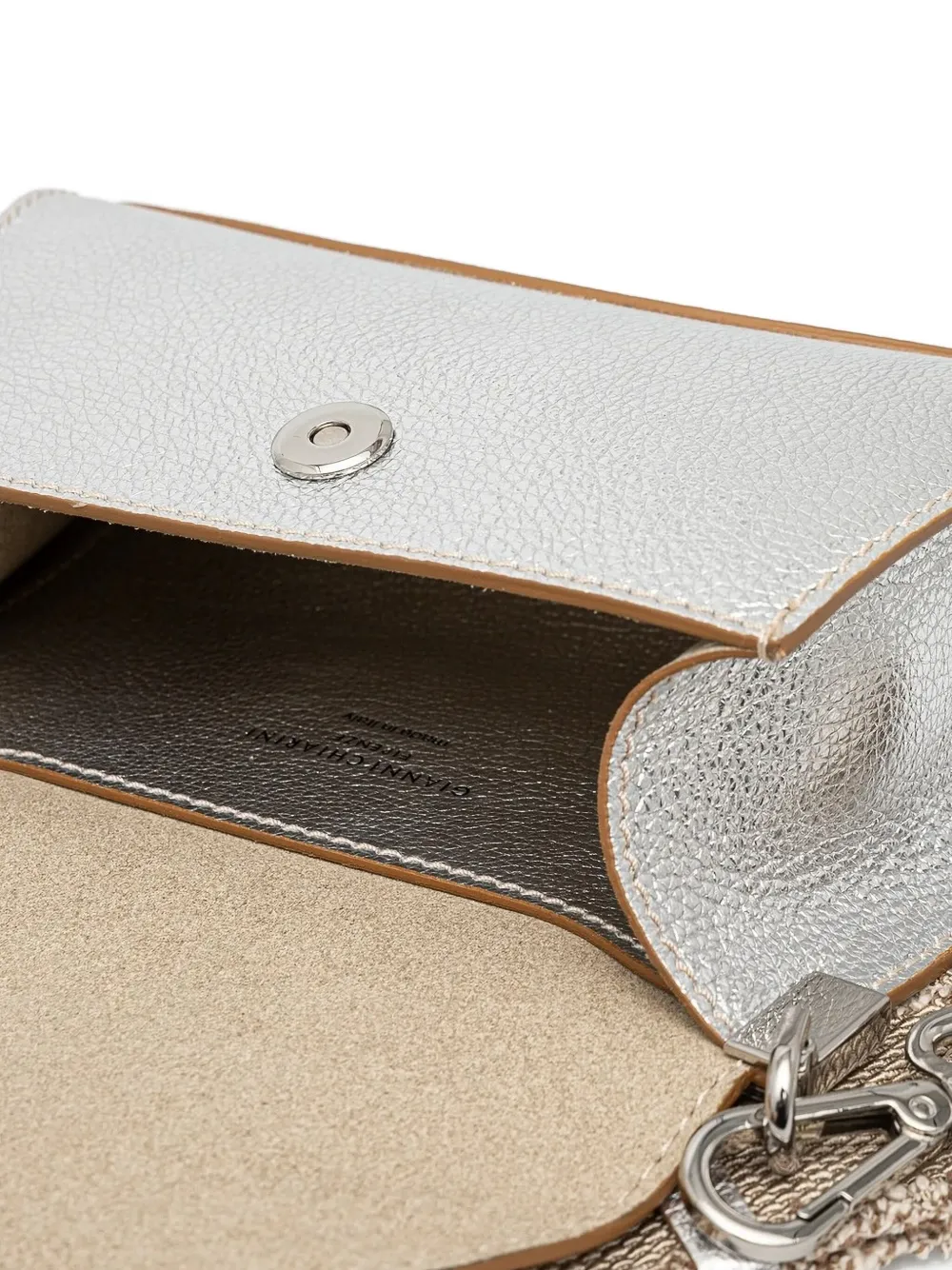 GIANNI CHIARINI Margot metallic-leather fringed-strap crossbody bag Grijs