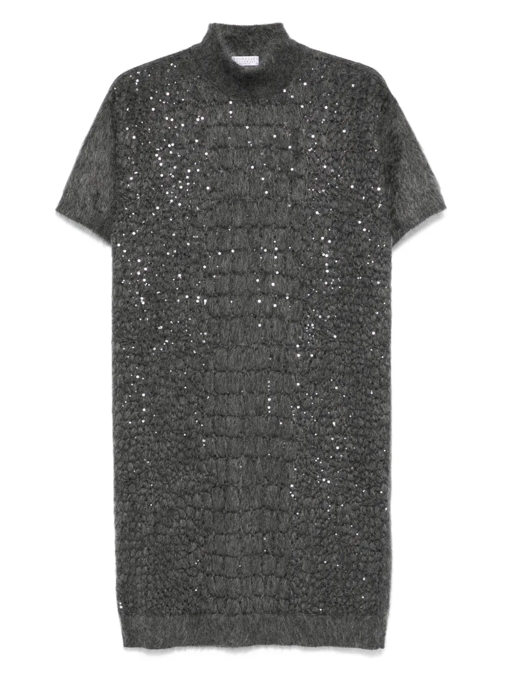Brunello Cucinelli sequin-embellished high-neck dress Grijs