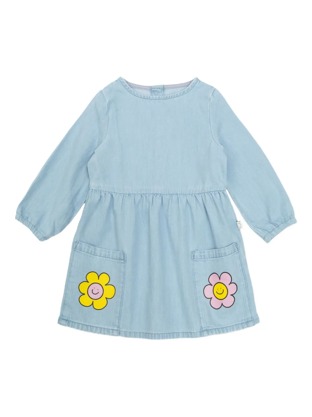 Stella McCartney Kids flower-appliqué denim dress Blauw