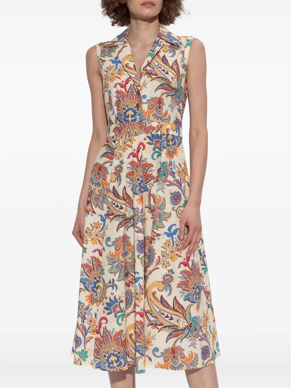 ETRO paisley-print collared midi dress Beige