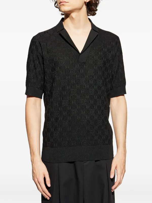 Dolce & Gabbana DG-patterned Polo Top | Black | FARFETCH IN